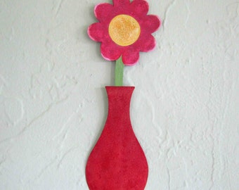 Flower Art Metal Wall Flower Sculpture Red Pink Original Metal Floral Decor  Kitchen Bathroom Wall Art 3 x 9 READY TO SHIP