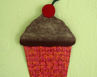 Recycled Metal Cupcake Wall Art: Mocha Chocolate Kitchen Decor (8x6)