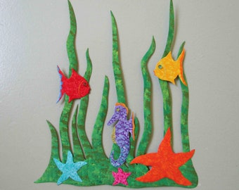Sea Garden Metal wall Art Ocean Critters Fish Starfish Seahorse 13 x 15 READY TO SHIP