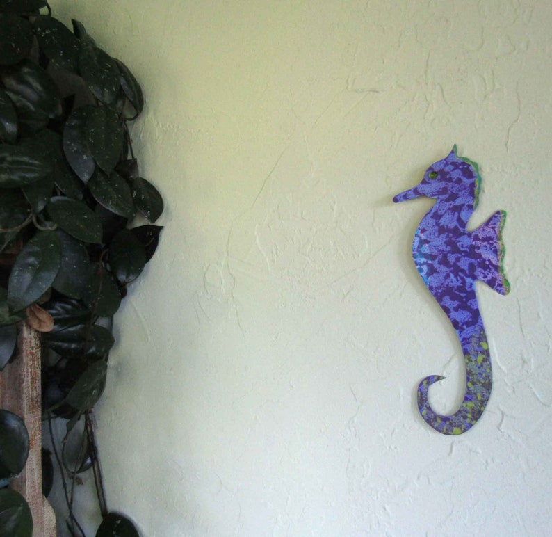 SEAHORSE ART Ocean Decor Metal Wall Sculpture Purple Blue Etsy