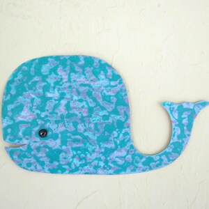 Whale Art Metal Wall Sculpture Milo Recycled Metal Bathroom Wall Decor Turquoise lavender Kids gift Room Folk Art 13 x 8 Ready to Ship image 4