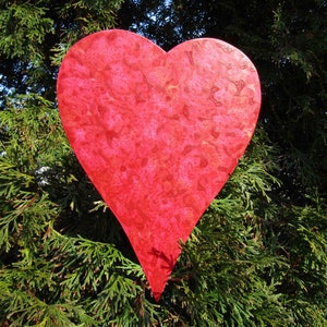 Heart tree topper red gold metal Christmas heart handmade ornament  indoor outdoor 7 x 9 READY to SHIP