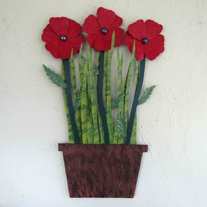 Poppies flower art metal mom gift wall sculpture kitchen dining living room art flowers 12 x 19 READY to SHIP