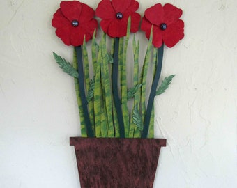 Poppies Flower Art Metal Mom Gift Wall Sculpture Kitchen Dining Living Room Art Flowers 12 x 19 READY TO SHIP