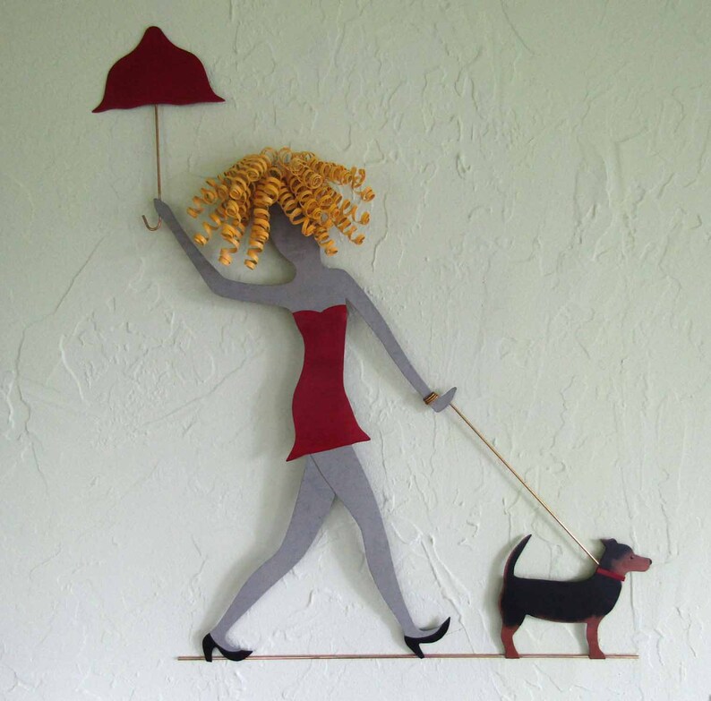 Art mural en métal Lady Walking Dog décor mural caniches en Etsy France