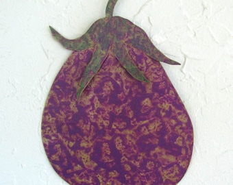 Eggplant Metal Wall Art: Recycled Kitchen Decor (7x10)