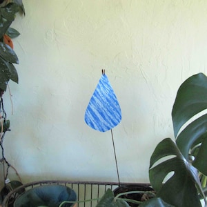 Christmas ornament midcentury retro metal garden stake blue white 5" x 8" READY to SHIP