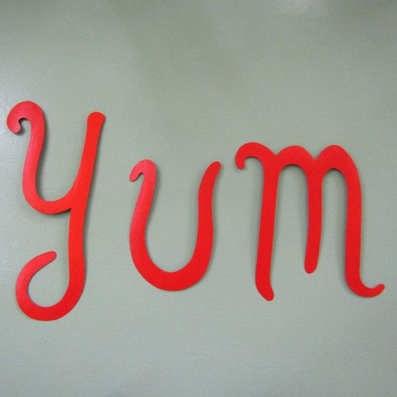 Kitchen Wall Art Decor Metal Orange Dining Room Yum Large Recycled Sculpture Letters Chef Food Culinary Cooking