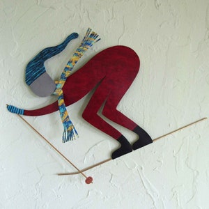 Skier art gallery wall decor painted sculpture art down hill winter sports  12 x 15 READY to SHIP