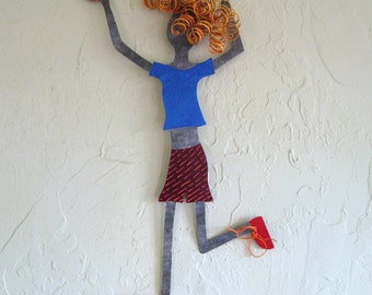 Sports Decor Metal wall art sculpture Vollyball Basketball lady recycled metal wall sports decor athletic figure  8 x 21 READY TO SHIP