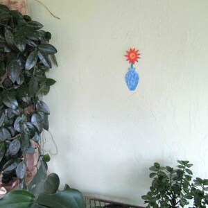 FLOWER ART Metal Wall Flower Sculpture Mom Gift Blue Orange Recycled Metal Floral Art Kitchen Bathroom Ready to ship 3 x 9 image 3