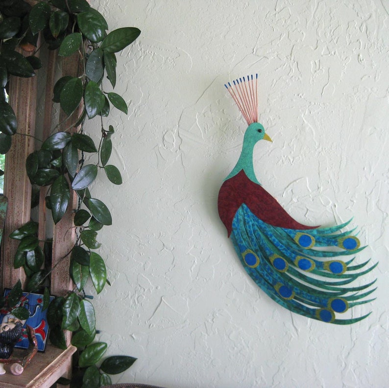 PEACOCK ART Metal Wall Sculpture Recycled Metal Teal Blue Etsy