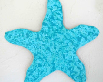 Arte de pared de metal con estrella de mar turquesa: decoración costera para casa de playa (11 x 11)