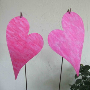 Valentine Pink Hearts Garden Art Stakes Yard Art Original Gift For Her Metal Modern Art Wedding Anniversary 5&quot; x 8&quot; READY TO SHIP