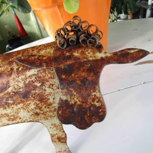 Rustic cow free standing table top folk art recycled metal 6" x 10" farm sculpture READY to SHIP image 5