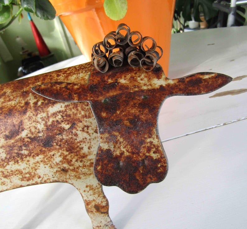 Rustic cow free standing table top folk art recycled metal 6" x 10" farm sculpture READY to SHIP image 5