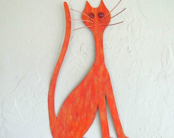 Upcycled Metal Cat Wall Art: Mid-Century Atomic Sculpture