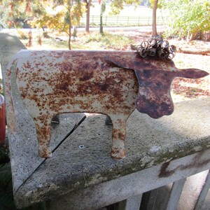 Rustic cow free standing table top folk art recycled metal 6" x 10" farm sculpture READY to SHIP image 3