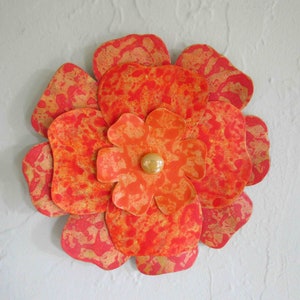 Flower art metal wall sculpture hibiscus mom gift metal kitchen wall art orange yellow wall flower 8&quot; x 8&quot; Ready to Ship