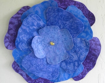 LARGE FLOWER Metal Wall Art Sculpture Recycled Metal Floral Wall Art Blue Purple Handmade USA  16 inch