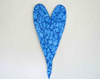 Blue Metal Heart Valentines Day Anniversary Mom Gift Upcycled Metal Wall Art 6 x 15 READY TO SHIP