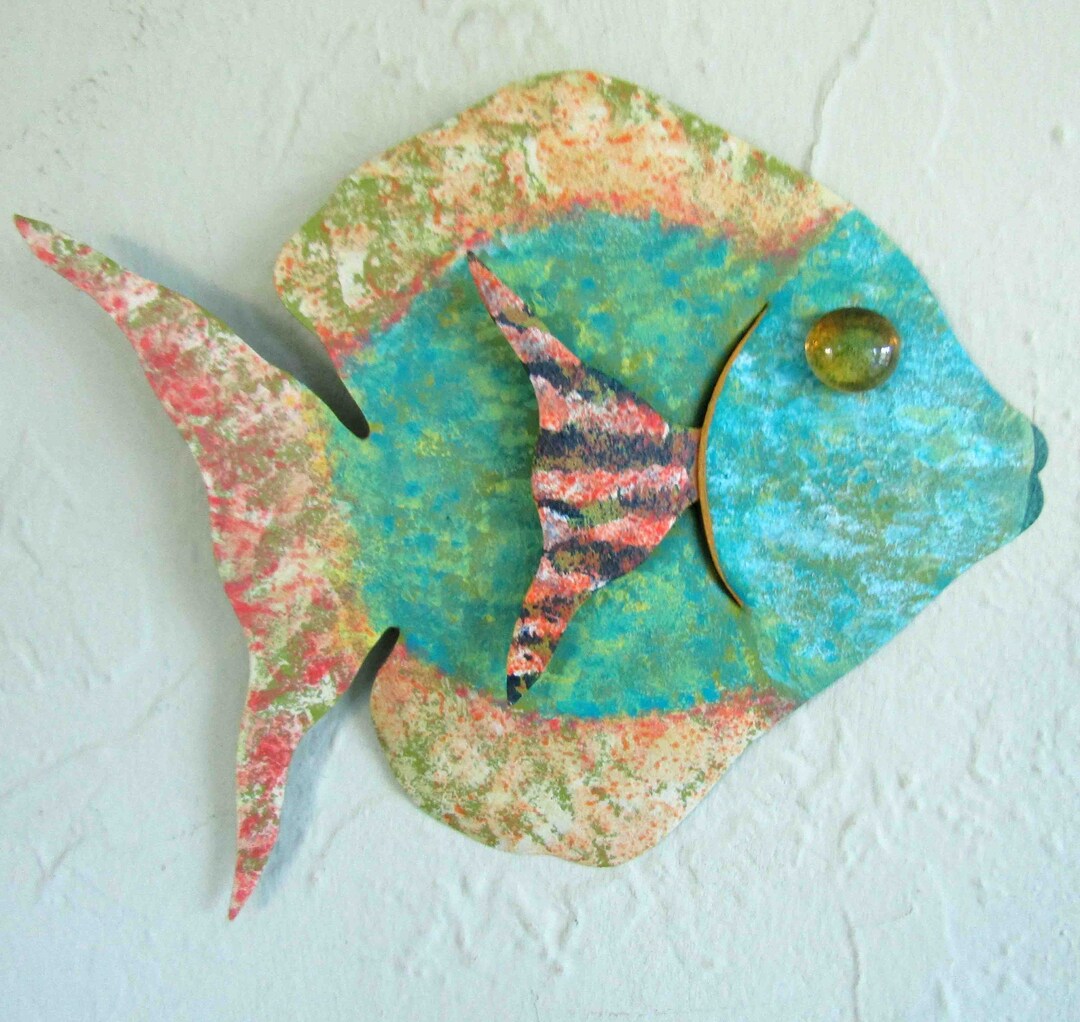 Metal Art Hand Painted Fish Wall Sculpture Beach House Coastal Handmade