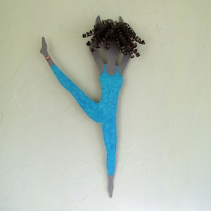 Ballet art dance gift metal wall sculpture narrow vertical art ballet wall dancer blue aqua  lady dancer 10 x 20 READY to SHIP