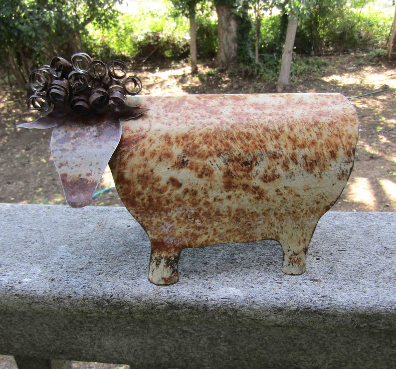 SHEEP Rustic Folk art decor sheep 3D upcycled metal sculpture barn yard farm animal lamb goat kitchen art 6 x 9 Ready to ship image 1