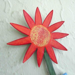 FLOWER ART Metal Wall Flower Sculpture Mom Gift Blue Orange Recycled Metal Floral Art Kitchen Bathroom Ready to ship 3 x 9 image 2