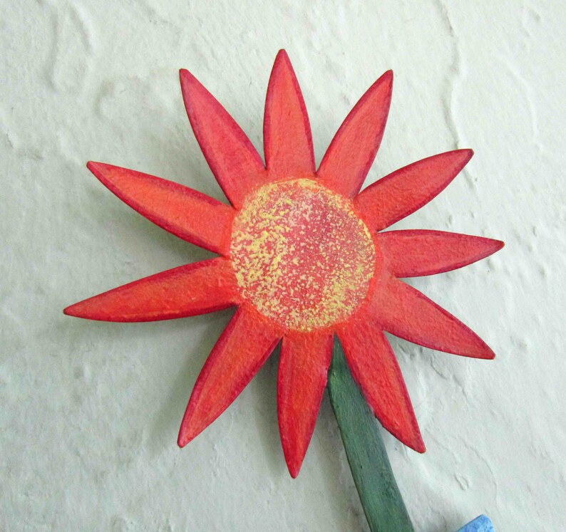 FLOWER ART Metal Wall Flower Sculpture Mom Gift Blue Orange Recycled Metal Floral Art Kitchen Bathroom Ready to ship 3 x 9 image 2