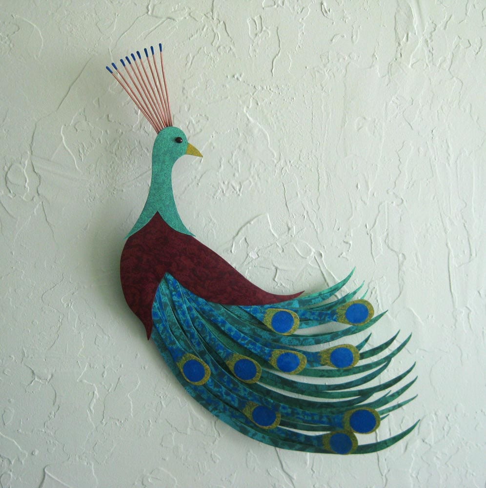 Metal Wall Art Peacock Sculpture Recycled Metal Teal Blue Etsy