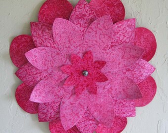 KITCHEN ART Metal flower wall sculpture dining room deco original hot pink  bathroom wall mid century contemporary 16  inch