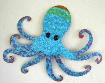 Octopus Art Metal Wall Sculpture Gerecycled metaal 13 x 15 Boven het bad Kunst KLAAR VOOR VERZENDING