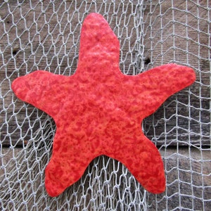 Escultura de parede de metal com arte de estrela do mar, tema de oceano de metal reciclado, casa de praia original, arte costeira, vermelho, laranja, 11x11, PRONTA PARA ENVIAR