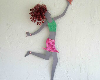 Dance Art Metal Wall Sculpture Gift For Her Home Decor Follow Your Heart Upcycled Metal Wall Hanging Red Head 12 x 20 READY TO SHIP