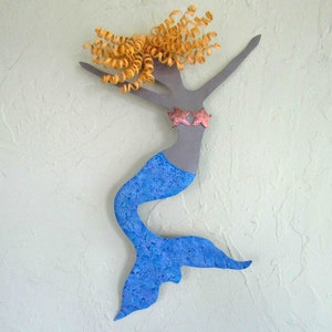 Mermaid Art Metal Wall Sculpture - Faye - Ocean Beach House Coastal Wall Art Blonde  Blue lavender 12 x 20 READY TO SHIP
