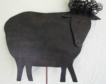 Reclaimed Metal Sheep Garden Art: Folk Art Barnyard Decor