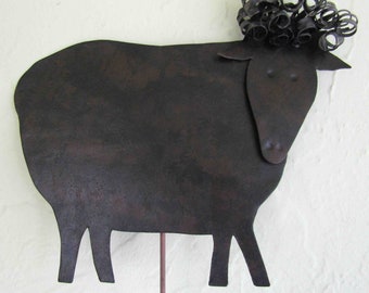 SHEEP ART metal garden sculpture reclaimed metal sheep wall or stake folk art barnyard decor  6 x 8 ready to ship