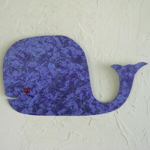 Whale Art Metal Wall Sculpture Milo Recycled Metal Bathroom Wall Decor Turquoise lavender Kids gift Room Folk Art 13 x 8 Ready to Ship image 8