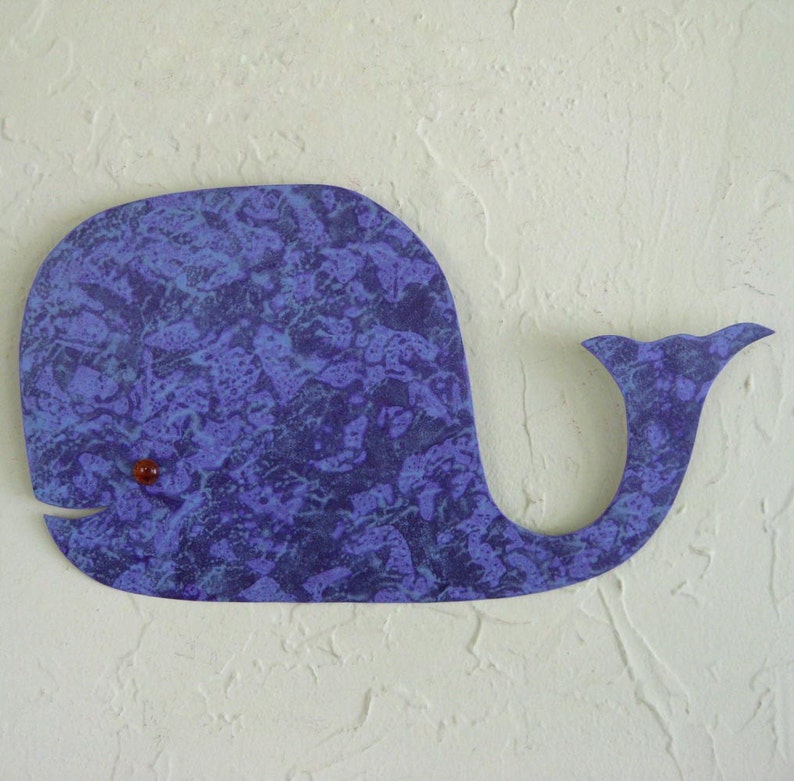 Whale Art Metal Wall Sculpture Milo Recycled Metal Bathroom Wall Decor Turquoise lavender Kids gift Room Folk Art 13 x 8 Ready to Ship image 8