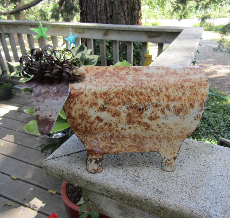 SHEEP Rustic Folk art decor sheep 3D upcycled metal sculpture barn yard farm animal lamb goat kitchen art 6 x 9 Ready to ship image 7