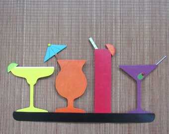 Cocktail Art Metal Wall Sculpture Handmade Kitchen Bar Patio Decor Mid Century Contemporary 11 x 21 READY TO SHIP