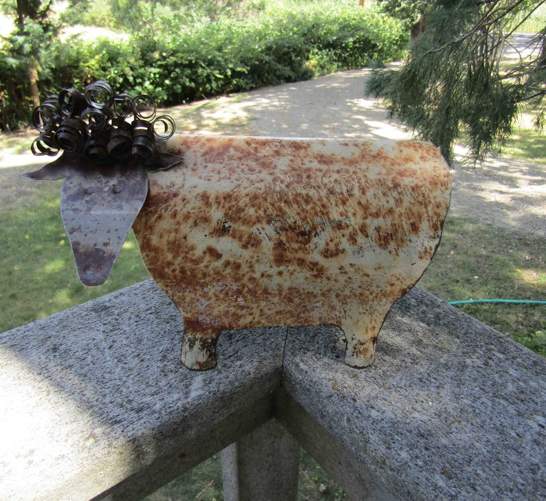 SHEEP Rustic Folk art decor sheep 3D upcycled metal sculpture barn yard farm animal lamb goat kitchen art 6 x 9 Ready to ship image 4