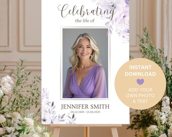 Floral Funeral Photo Board | Memorial Welcome Sign | Editable Canva Template | Photo Tribute | Instant Download