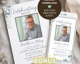 Funeral Invitation | Memorial Announcement | Editable Celebration of Life Template | Obituary Invite | Print & Digital | Instant Download