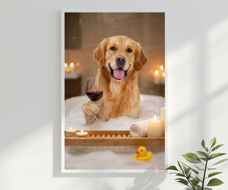 Pet Portrait from Photo Pet Wall Art Dog Bathroom Art Pet Portrait Custom Pet Dog Portrait Digital Dog Bathroom Portrait Decor image 10