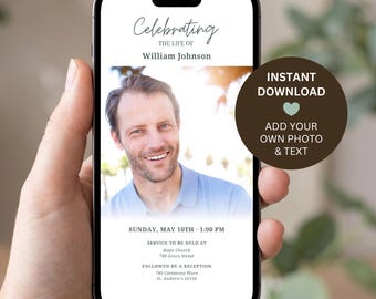 Digital Funeral Invitation | Evite Memorial Announcement | Editable Electronic Celebration of Life Template | Instant Download