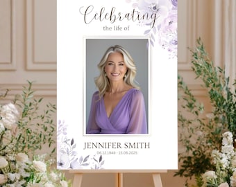PRINTED Floral Funeral Photo Board | Memorial Welcome Sign | Editable Canva Template | Photo Tribute | Foam Board
