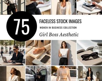 75 Girl Boss Stock Photos, Black & Cream Branding, Luxury CEO Editorial Images (Digital Download)