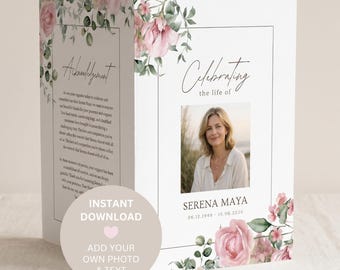 Funeral Program Template | Memorial Service Program | Editable Funeral Booklet | Celebration of Life Program | Instant Download